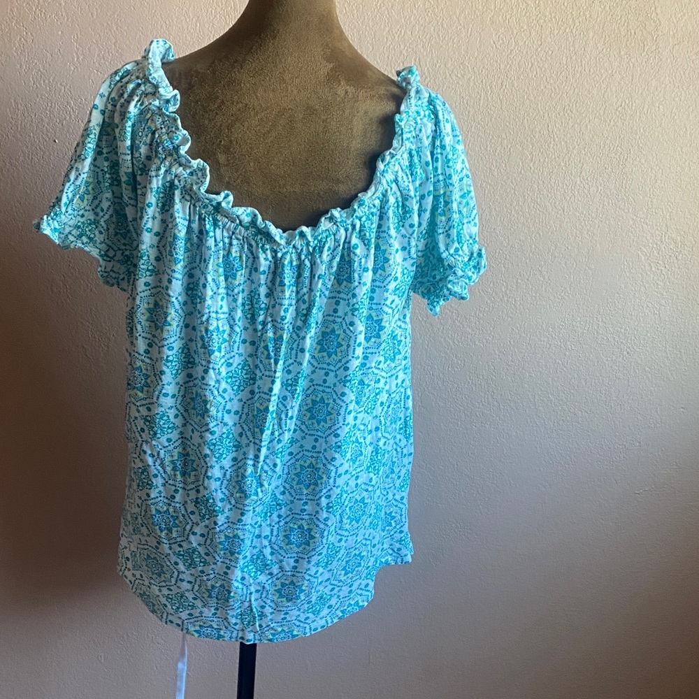 LOFT Light Blue Patterned Blouse - Picture 4 of 9